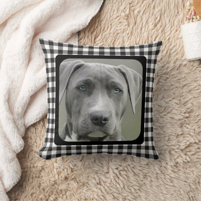 Black and White Checkered Pattern Pet Dog Memorial Throw Pillow (Blanket)