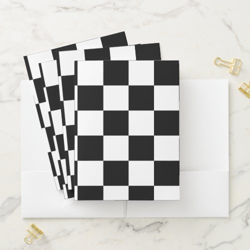 Black and White Checkered Pattern Pocket Folder