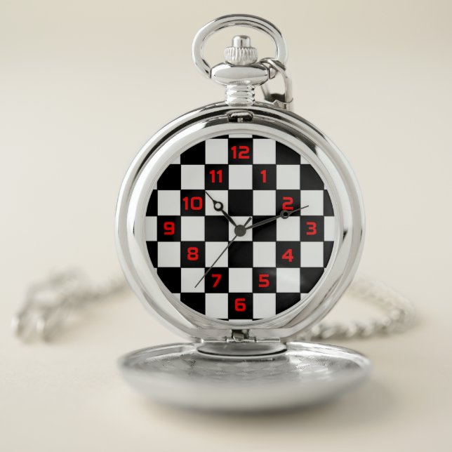 Black and White Checkered Pattern Pocket Watch (Inside)