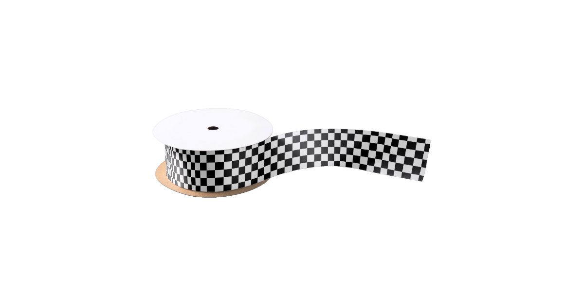 5 yards White with Black Checkered Flag Print Grosgrain Ribbon