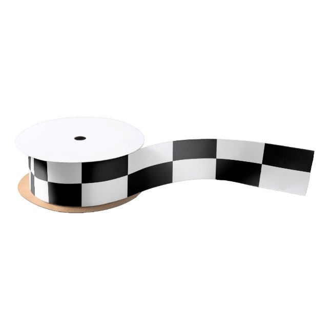 Black and White Checkered Pattern Satin Ribbon (Spool)