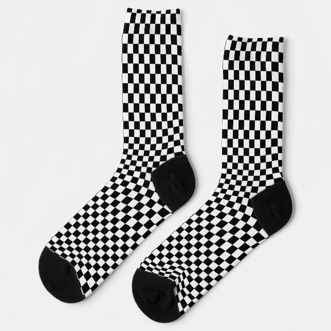 Black and white checkered pattern socks (Left)