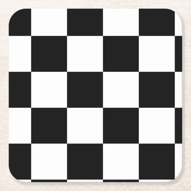 Black and White Checkered Pattern Square Paper Coaster (Front)