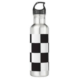 Black and White Checkered Pattern Stainless Steel Water Bottle