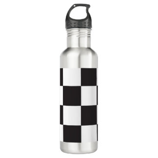 Black and White Checkered Pattern Stainless Steel Water Bottle