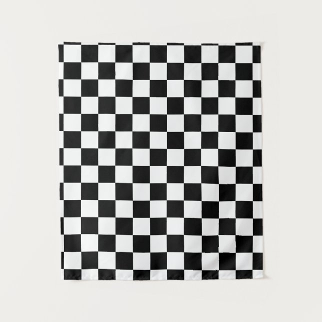 Black and White Checkered Pattern Tapestry (Front)