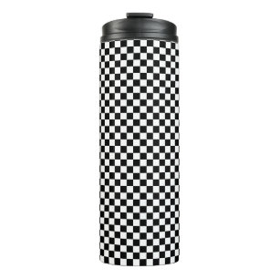 Black and white checkered pattern thermal tumbler