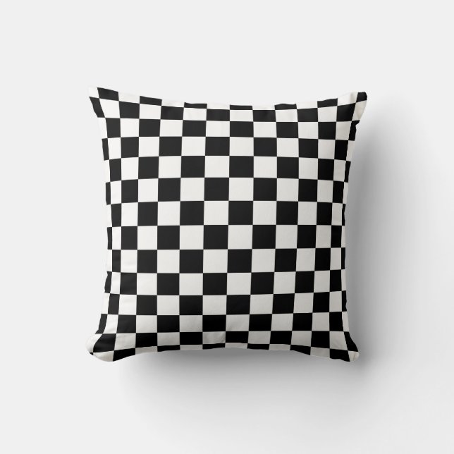 Black and white checkered pattern throw pillow (Front)