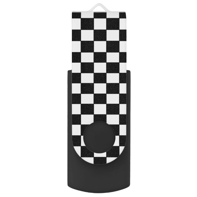 Black and White Checkered Pattern USB Flash Drive (Front Vertical)