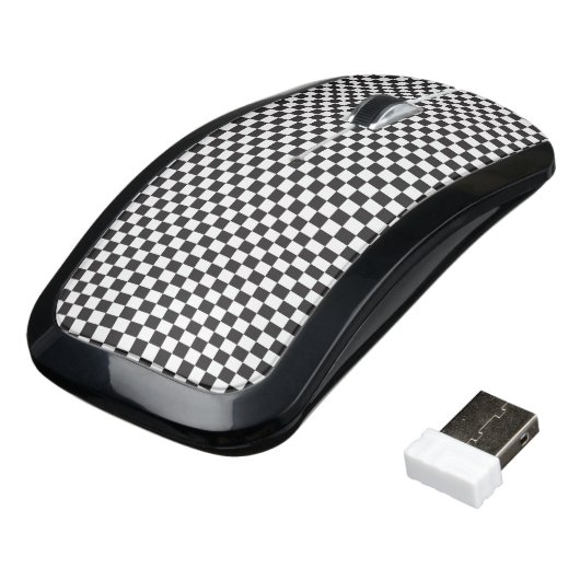 Black And White Checkered Pattern Wireless Mouse (Angled)