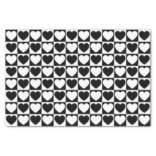 Black and White Checkered Pattern With Hearts Tissue Paper