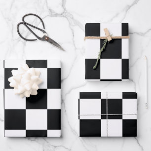 Black and White Checkered Pattern Wrapping Paper Sheets