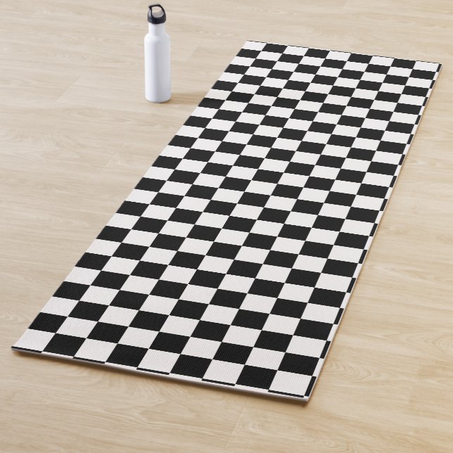 Black and White Checkered Pattern Yoga Mat (In Situ)