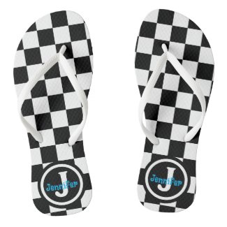 Black and White Checkered Personalizded Flip Flops