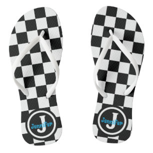 Black and White Checkered Personalized Flip Flops
