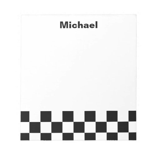Black and White Checkered Personalized Name Notepad