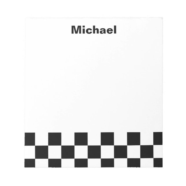 Black and White Checkered Personalized Name Notepad (Front)