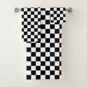 Black and White Checkered Print Bath Towel Set