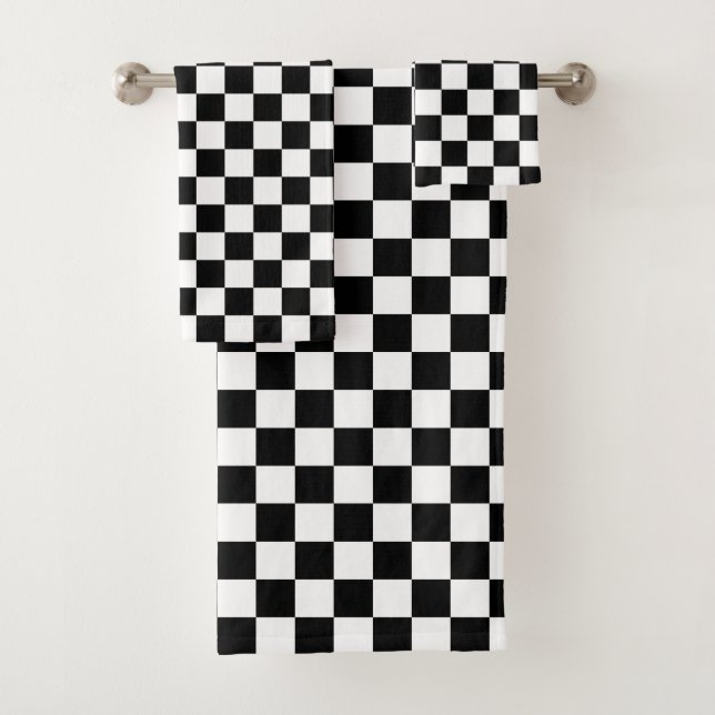 Black and White Checkered Print Bath Towel Set (Insitu)