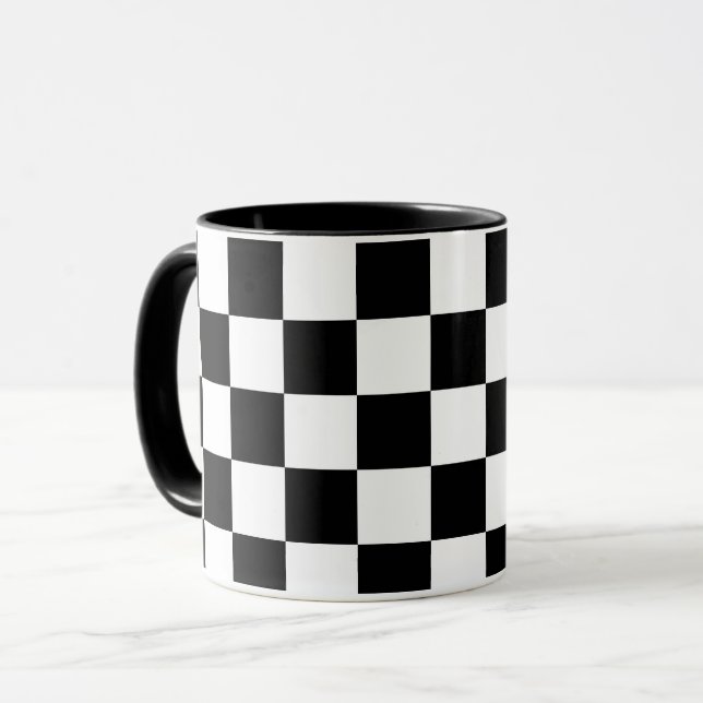 Black and White Checkered Print Mug (Front Left)