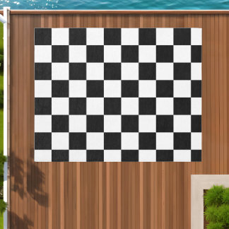 Black and White Checkered Print Outdoor Rug