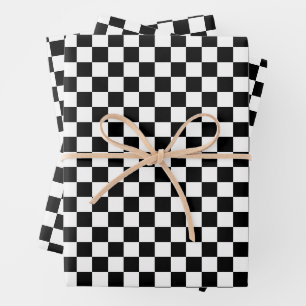 Black and White Checkered Print Wrapping Paper Sheets