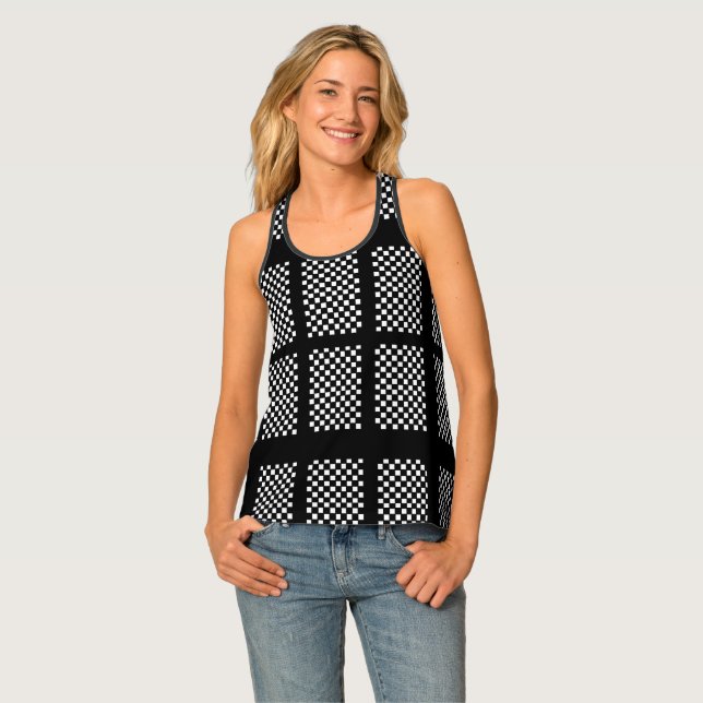 Black and White Checkered Racer Back Tank Top (Front Full)