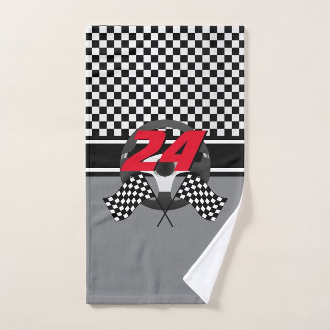 Black and White Checkered Racing Bath Towel Set (Hand Towel)