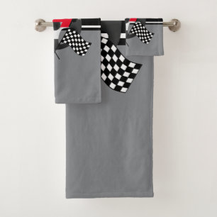 Black and White Checkered Racing 🏎 Bath Towel Set