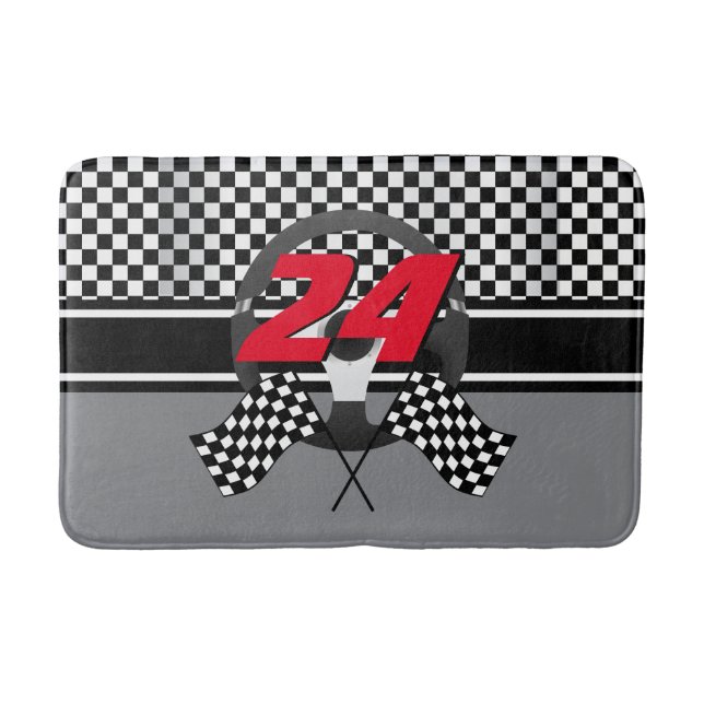 Black and White Checkered Racing 🏎 Design Bath Mat (Front)