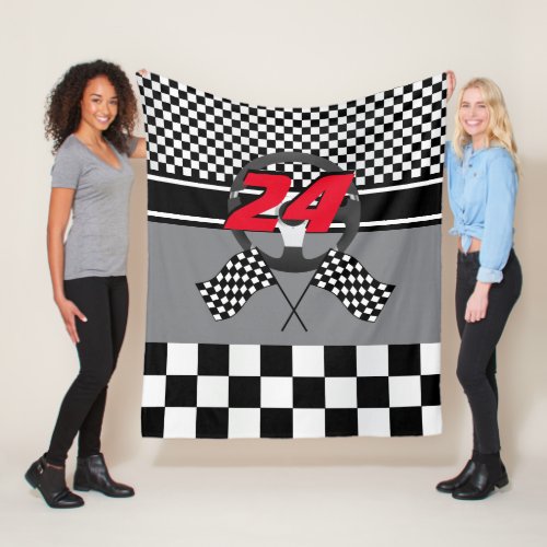 Black and White Checkered  Racing Design Fleece Blanket