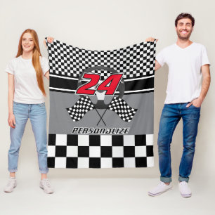 Black and White Checkered 🏎 Racing Design Fleece Blanket