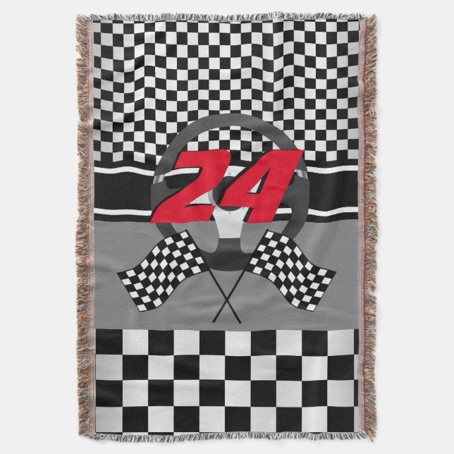 Black and White Checkered 🏎 Racing Design Throw Blanket (Front Vertical)