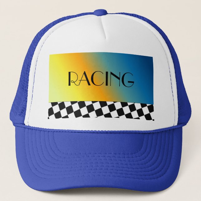 Black and White Checkered Racing Design Trucker Hat (Front)