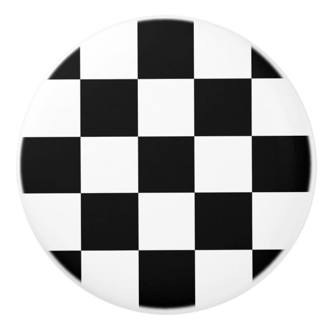 Black and White Checkered/Racing Flag Ceramic Knob (Front)