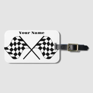 Black and White Checkered Racing Flag Luggage Tag