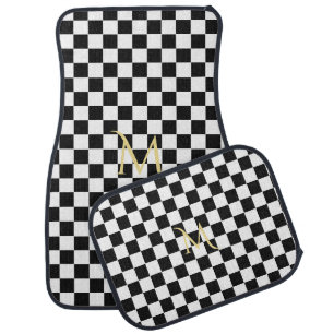 Black and White Checkered Racing Flag Monogrammed Car Floor Mat