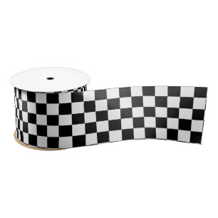 Black and White Checkered Racing Flag Pattern Satin Ribbon