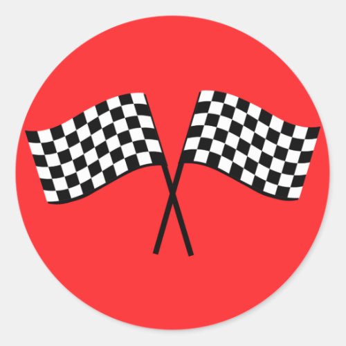 Black and White Checkered Racking Flags Racing Red Classic Round Sticker