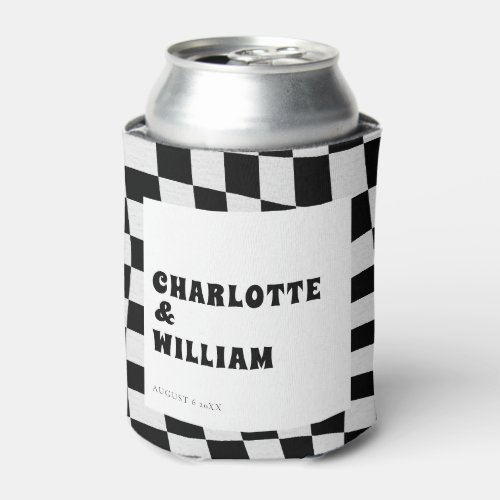 Black and White Checkered Retro Wedding Favors Can Cooler