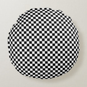 Black and white checkered round pillow