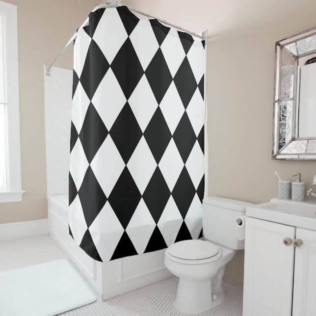 Black and White Checkered Shower Curtain (In Situ)