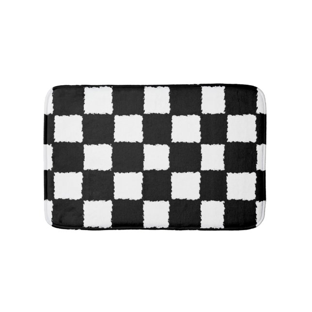 Black and White Checkered Splatter Effect Bath Mat (Front)