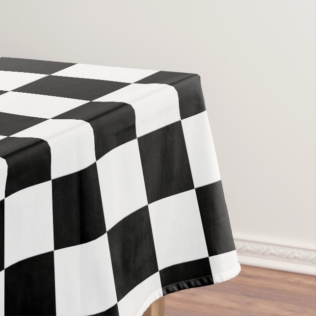 Black and White Checkered Sport Tablecloth (In Situ)
