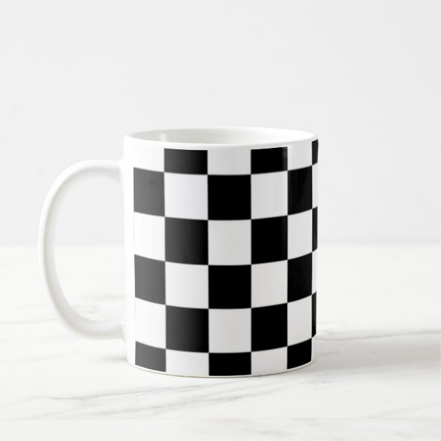Black and White Checkered Square Pattern  Coffee Mug (Left)