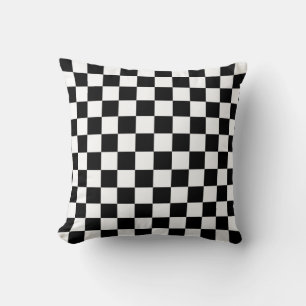 Black and White Checkered Square Pattern Throw Pillow
