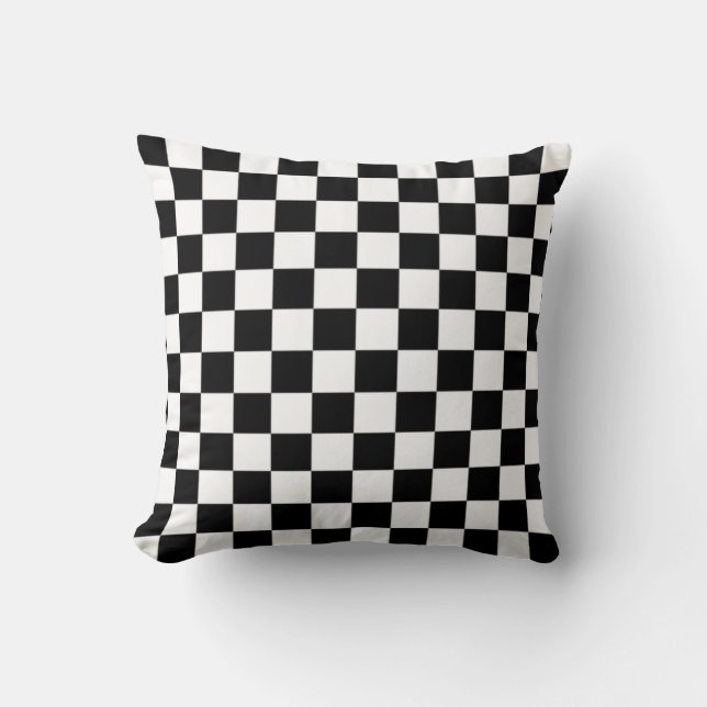 Black and White Checkered Square Pattern Throw Pillow (Front)