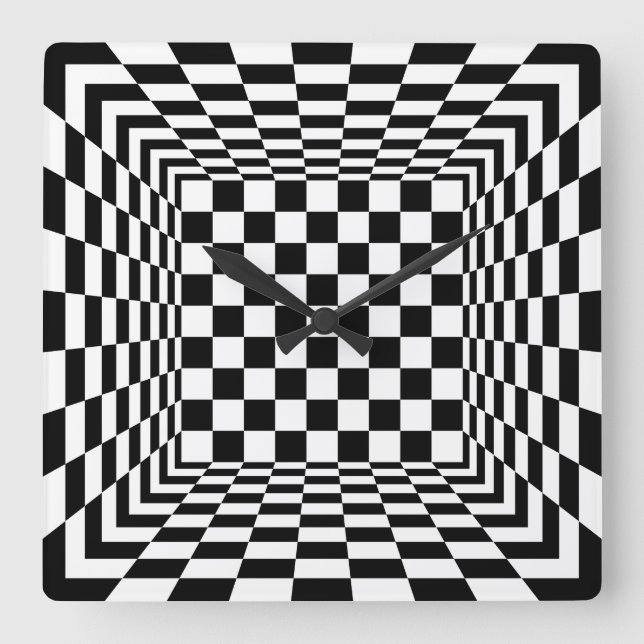 black and white checkered square wall clock (Front)