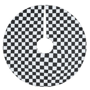 Black and White Checkered Squares Brushed Polyester Tree Skirt