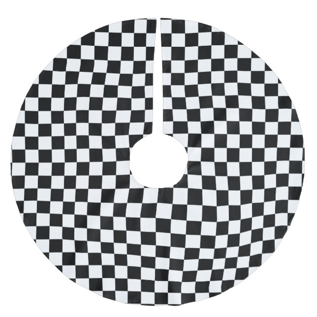 Black and White Checkered Squares Brushed Polyester Tree Skirt (Front)
